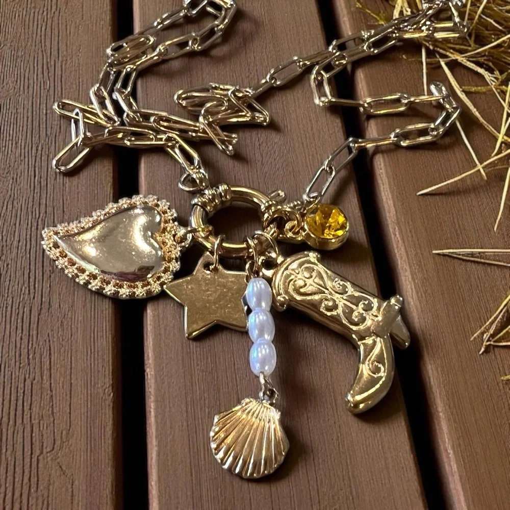 Gold Toned Charm Necklace Coastal Cowgirl
